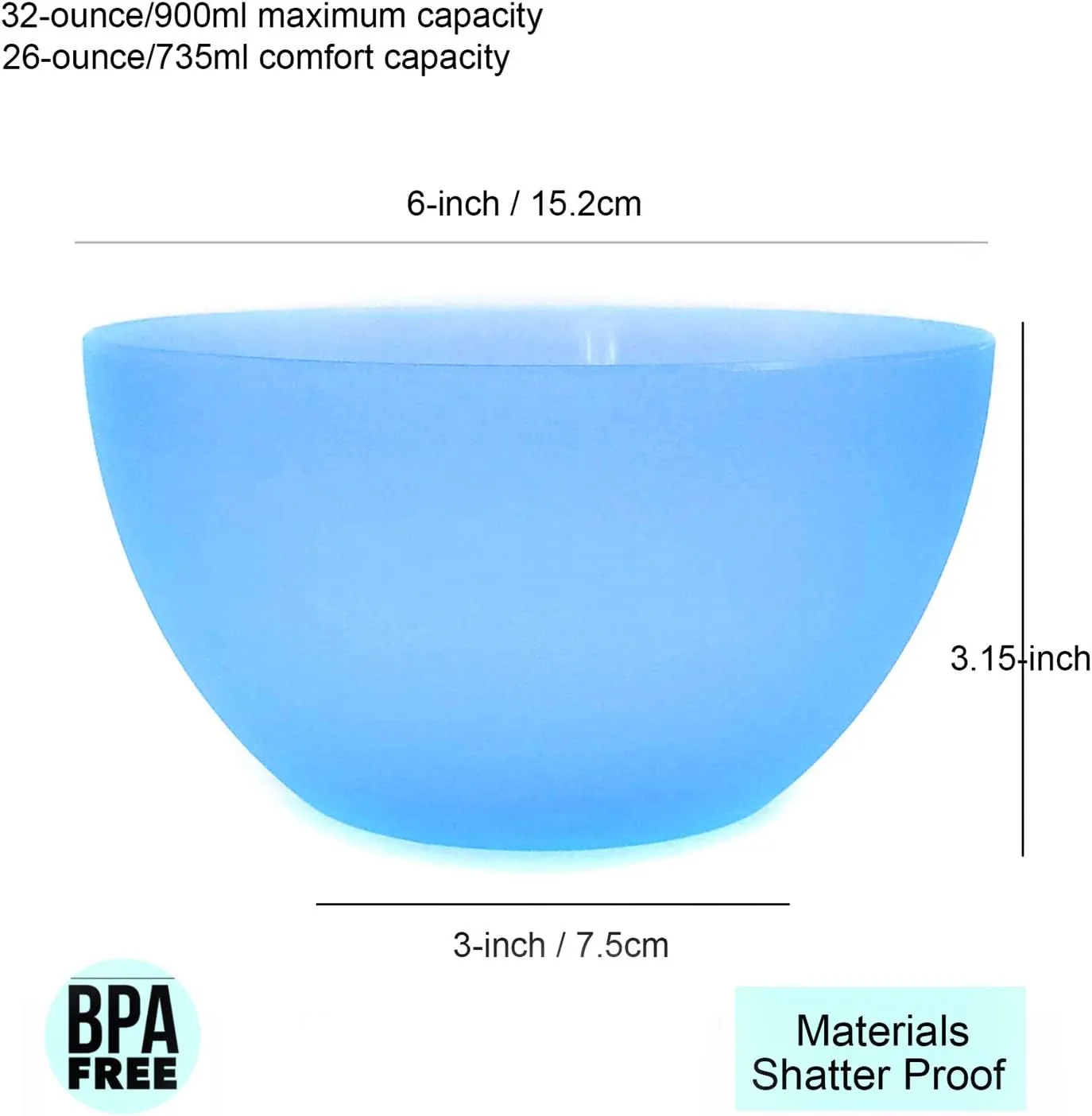 KX-WARE Plastic Bowls set of 12 - Unbreakable and Reusable 32oz/6 inch Plastic Cereal/Soup/Salad Bowls Blue | Dishwasher Safe, BPA Free