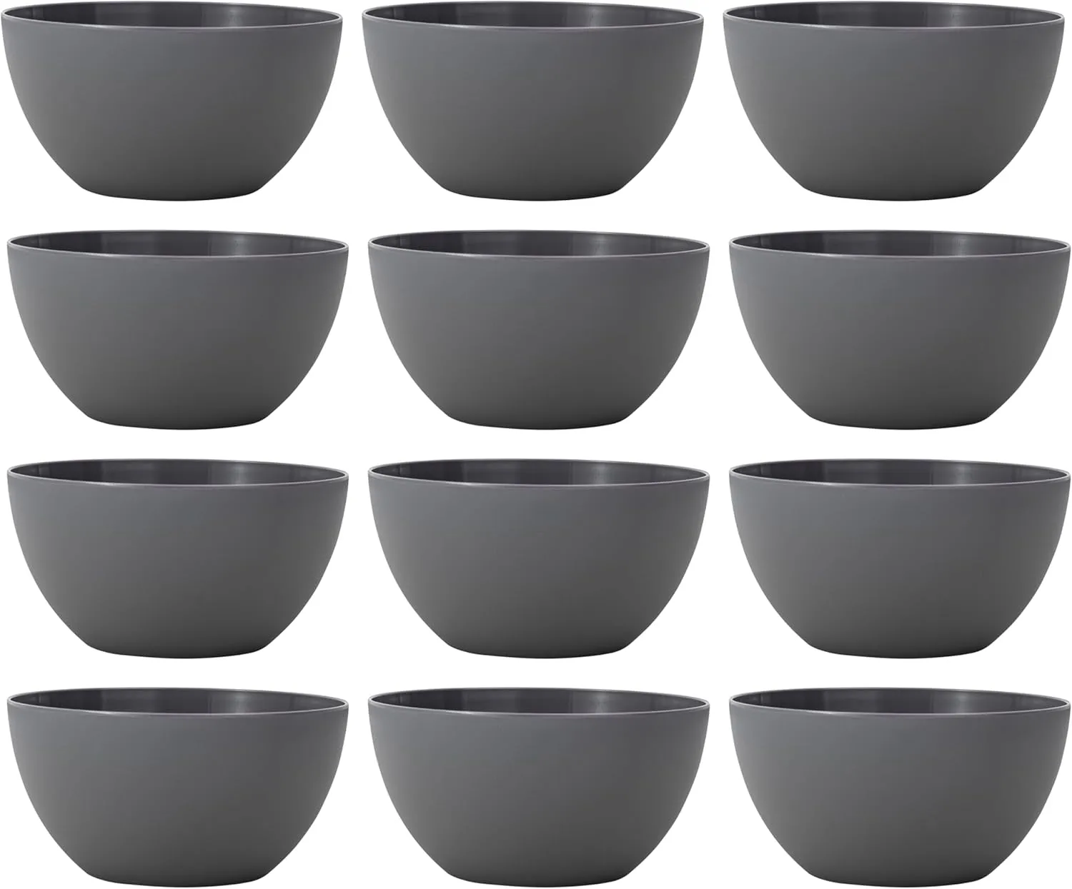 KX-WARE Plastic Bowls set of 12 - Unbreakable and Reusable 32oz/6 inch Plastic Cereal/Soup/Salad Bowls in Dark Grey | Dishwasher Safe, BPA Free