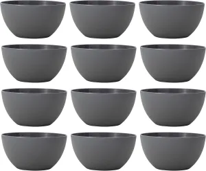 KX-WARE Plastic Bowls set of 12 - Unbreakable and Reusable 32oz/6 inch Plastic Cereal/Soup/Salad Bowls in Dark Grey | Dishwasher Safe, BPA Free