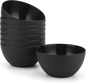 KX-WARE Plastic Bowls set of 8 - Unbreakable and Reusable 32oz/6 inch Plastic Cereal/Soup/Salad Bowls Black | Dishwasher Safe, BPA Free