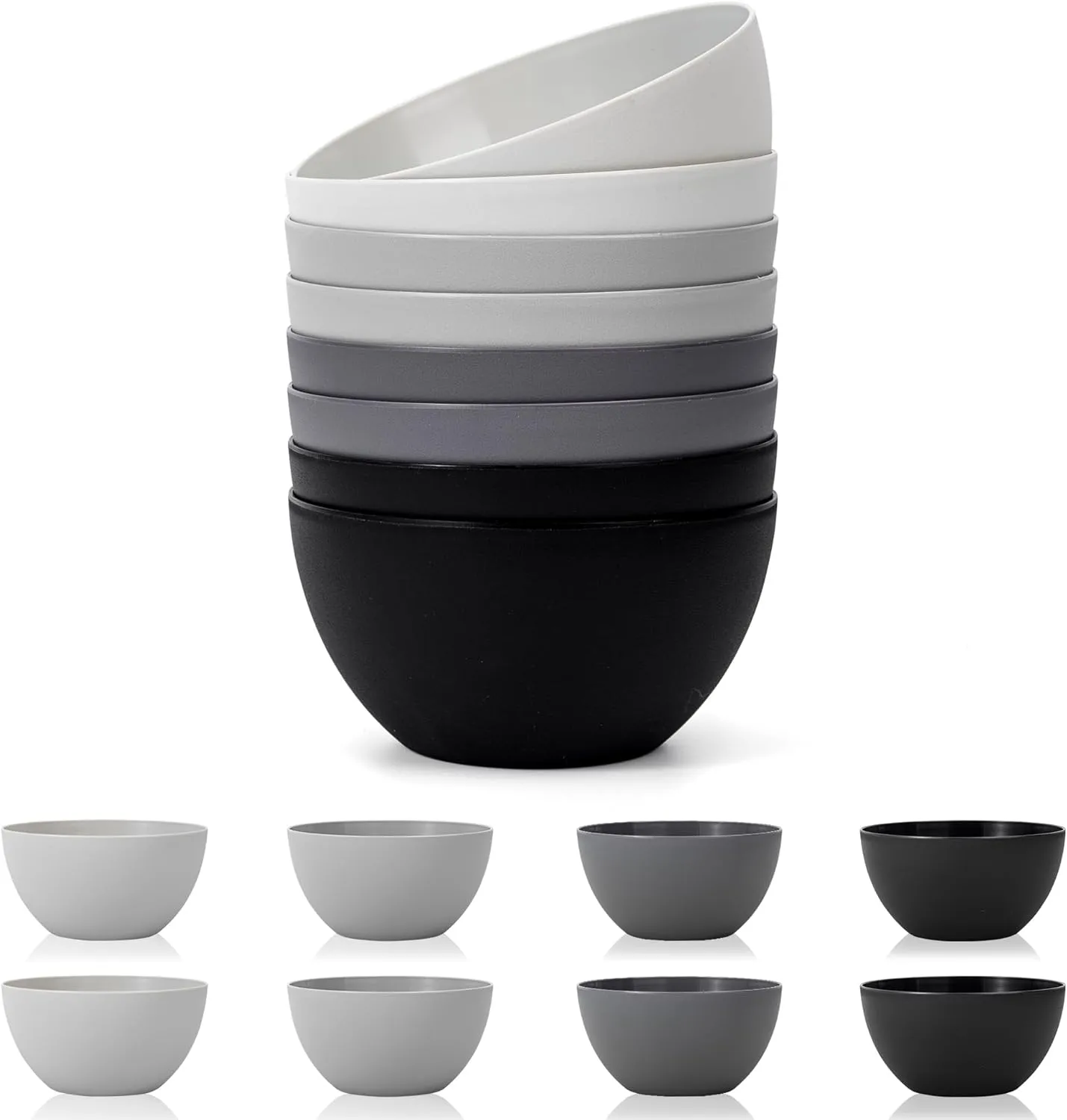 KX-WARE Plastic Bowls set of 8 - Unbreakable and Reusable 32oz/6 inch Plastic Cereal/Soup/Salad Bowls in Grey Stone | Dishwasher Safe, BPA Free
