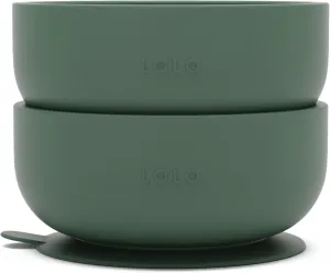 Lalo Suction Bowls - 2 Pack, 100% Silicone Non-Toxic BPA-Free Baby Bowls with Suction Base To Prevent Accidental Tip-Overs - Silicone Bowls For Babies And Toddlers - Olive