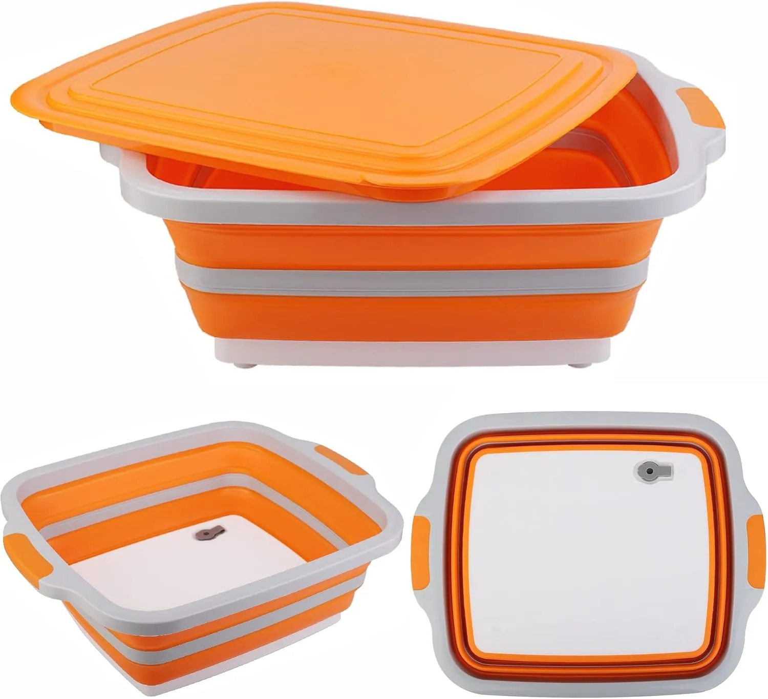Large Collapsible Cutting Board(4.22 Gal/16L), Foldable Camping Sink with Colander, BBQ Prep Tub with Lid, Multifunction Dish Basin for Kitchen, Bowl, Vegetable and Fruit, Storage Basket for Picnic