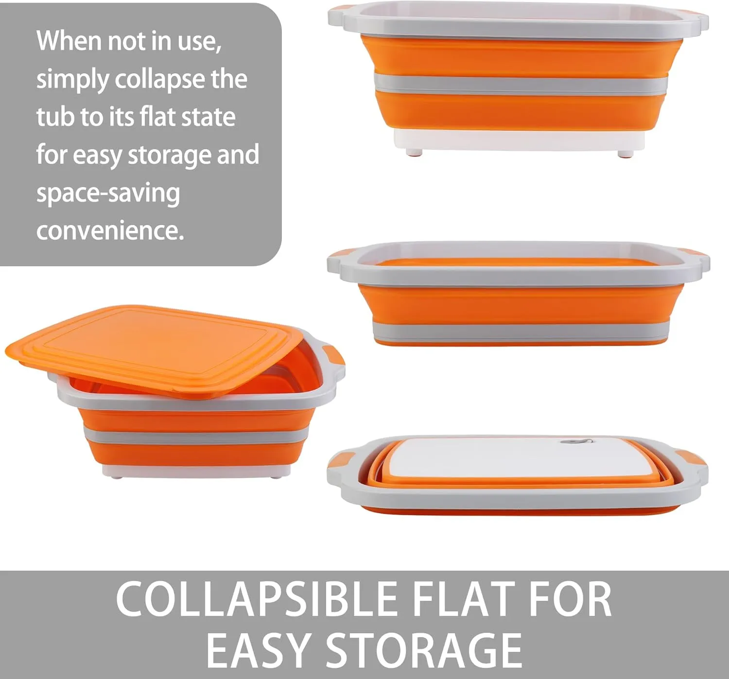 Large Collapsible Cutting Board(4.22 Gal/16L), Foldable Camping Sink with Colander, BBQ Prep Tub with Lid, Multifunction Dish Basin for Kitchen, Bowl, Vegetable and Fruit, Storage Basket for Picnic