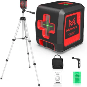 Laser Level with Tripod,100 feet Green Cross Line Rotary Leveling Laser Level, 4 Brightness Adjustment, Manual Self leveling and Pulse Mode,IP54 Waterproof Battery Carrying Bag Included