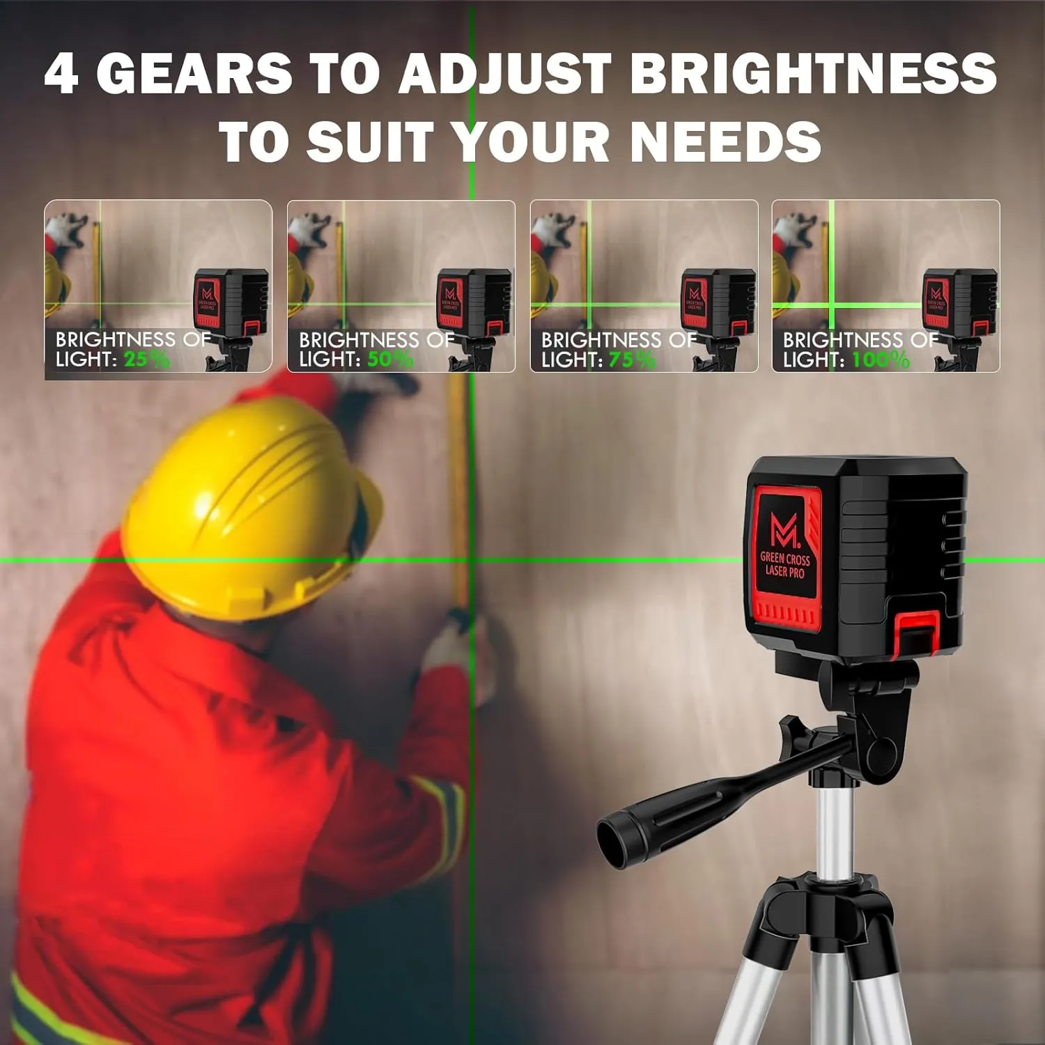 Laser Level with Tripod,100 feet Green Cross Line Rotary Leveling Laser Level, 4 Brightness Adjustment, Manual Self leveling and Pulse Mode,IP54 Waterproof Battery Carrying Bag Included