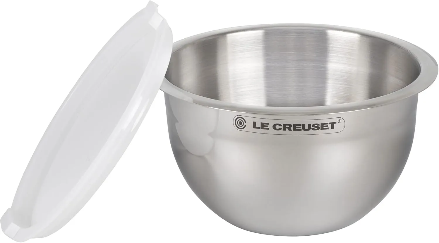 Le Creuset Set of 3 Nested Mixing Bowls w/Nonslip Silicone Base & Plastic Air Tight Lids, Large, Stainless Steel