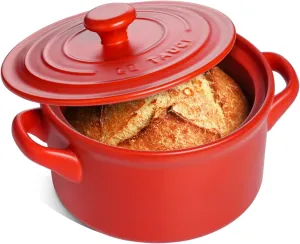 LE TAUCI 3 Quart Ceramic Dutch Oven for Bread Baking, Pot With Lid for Sourdough, Non-Coated and Non-Toxic Ceramic Pan, Use as Soup and Stew Pot, Chili Red