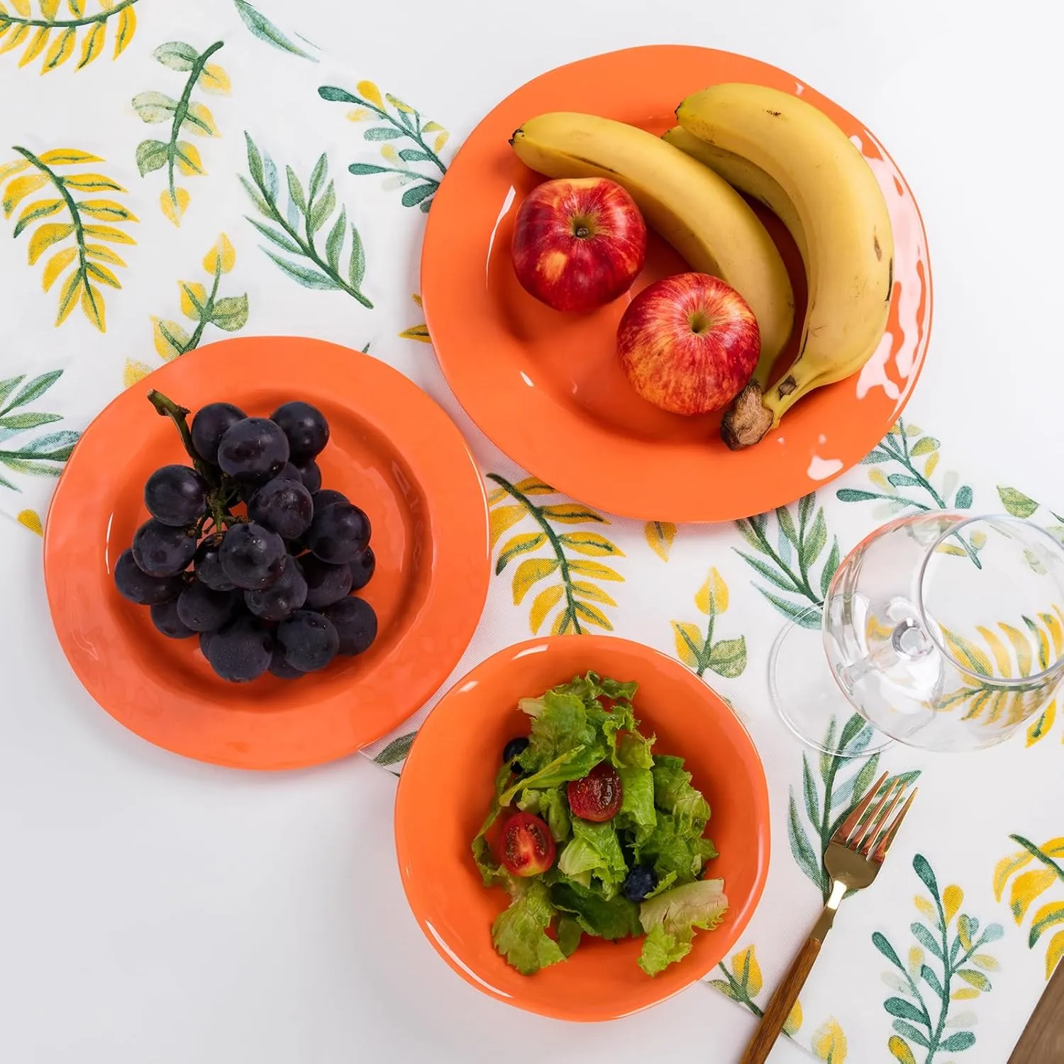 LEHAHA Orange Melamine Dinnerware Set, 12 Piece Kitchen Tableware Plates Bowls Dishes Set, Lightweight Unbreakable Dinnerware Set for 4, Dishwasher Safe and BPA free