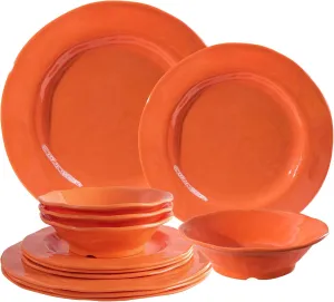 LEHAHA Orange Melamine Dinnerware Set, 12 Piece Kitchen Tableware Plates Bowls Dishes Set, Lightweight Unbreakable Dinnerware Set for 4, Dishwasher Safe and BPA free