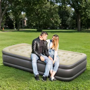 LET'S CAMP Air Mattress Camping Airbed with Electric Pump 19" Twin Inflatable 2 Minutes Quick Self-Inflation Waterproof PVC Fabric Portable for Camping,Travel, Home Sleeping, Outdoor, Guests, RV