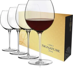 Libbey Signature Balloon Wine Glasses Set of 4, 24 Oz Elegant Large Red Wine Glasses, Red Wine Glass Gift Set for Weddings, Birthdays, and More