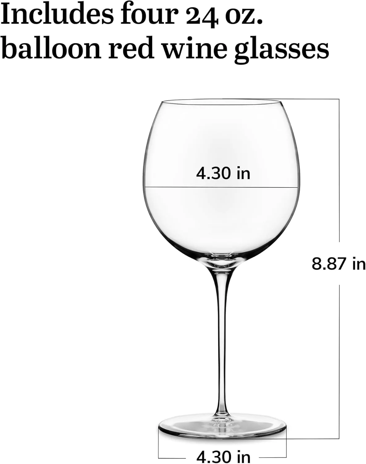 Libbey Signature Balloon Wine Glasses Set of 4, 24 Oz Elegant Large Red Wine Glasses, Red Wine Glass Gift Set for Weddings, Birthdays, and More