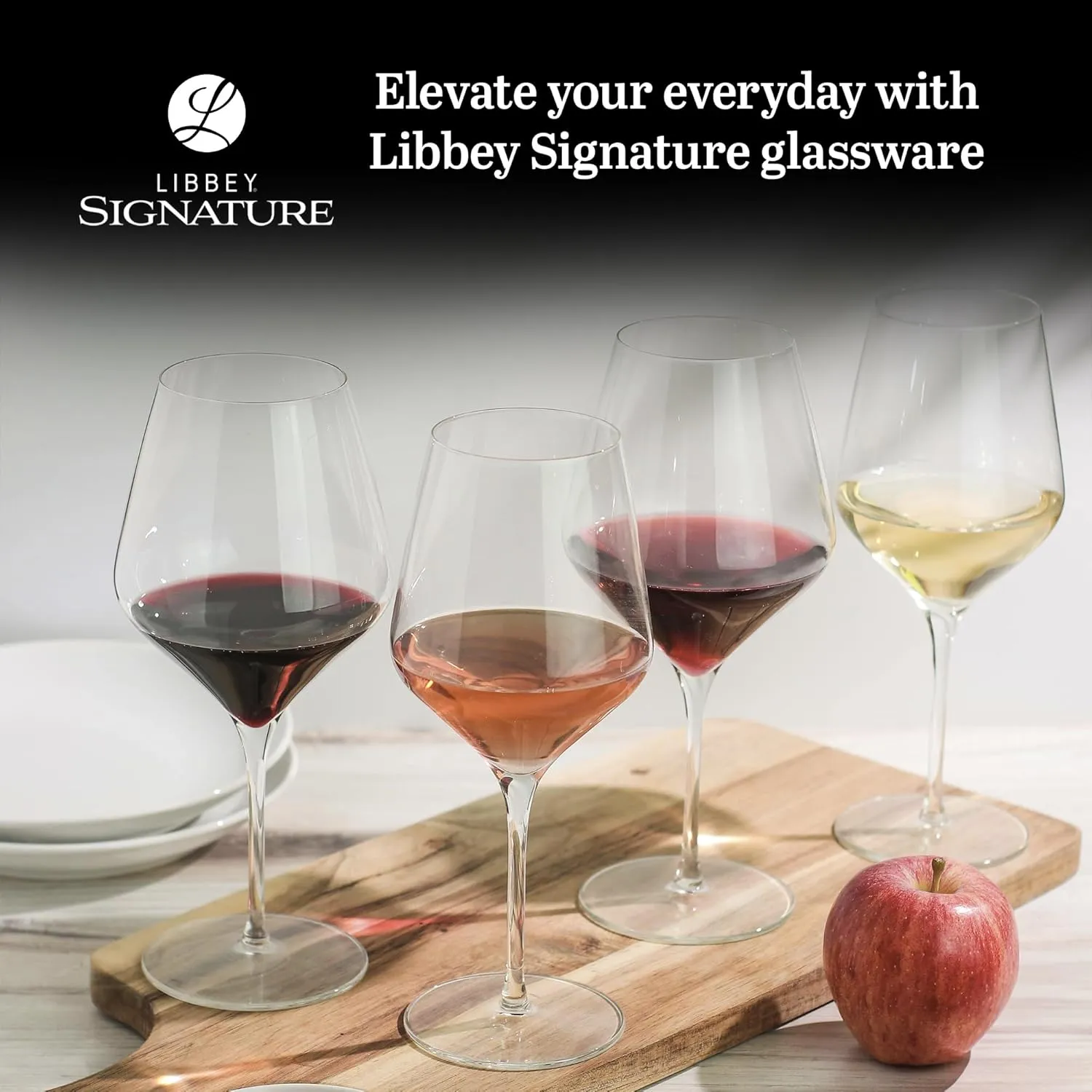 Libbey Signature Greenwich 12 Piece Party Wine Glasses Set, Long Stem Wine Glasses for Red and White Wine, Ideal Wine Glass Gift Set for All Occasions