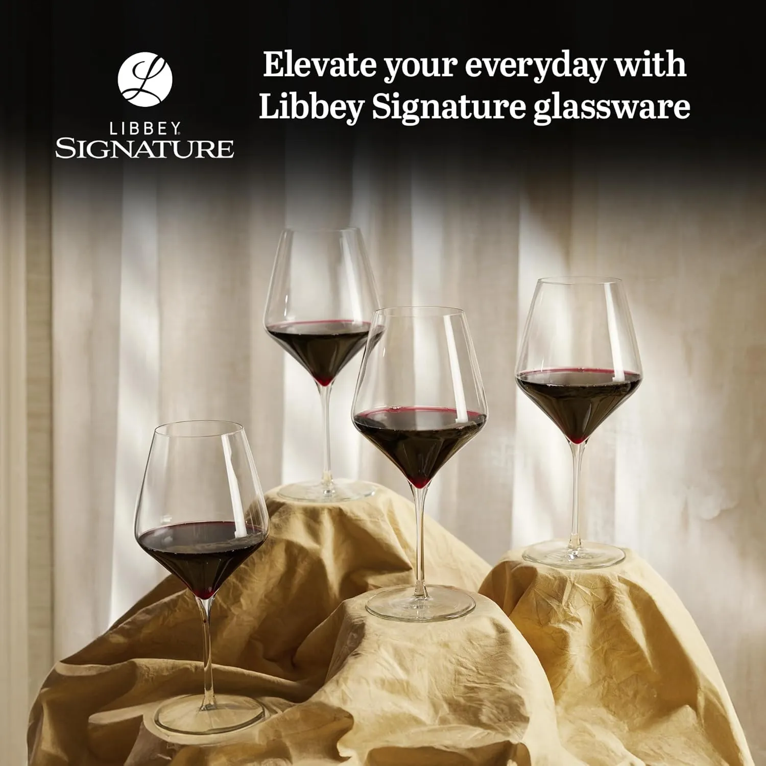 Libbey Signature Red Wine Glasses Set of 4, Seamless 24 Oz Wine Glasses for Cabernet, Merlot, and More, Stemmed Wine Glasses for All Occasions