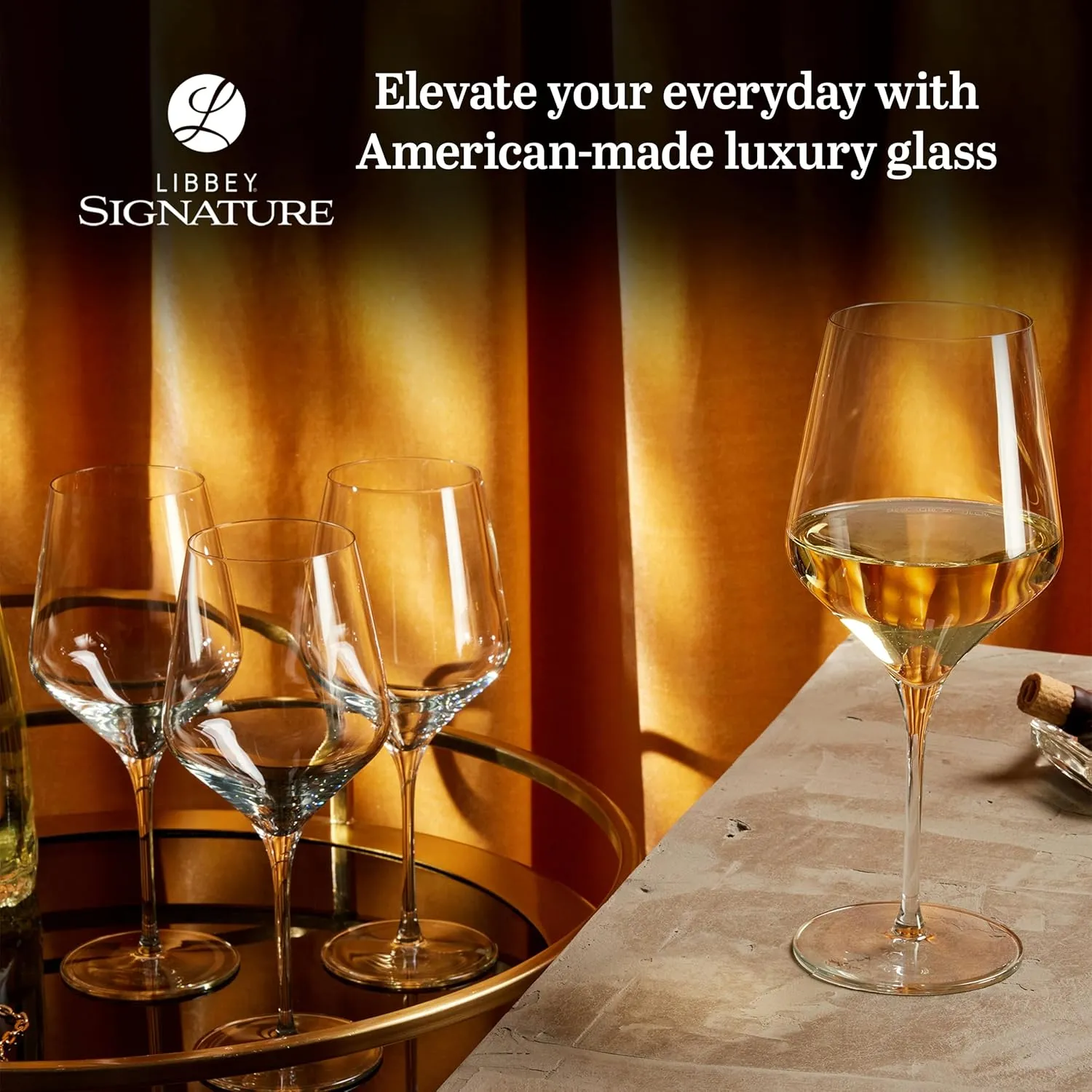 Libbey Signature White Wine Glasses Set of 4, Seamless Long Stem Wine Glasses for Wines and Cocktails, Tasteful Wine Glass Set for All Occasions.