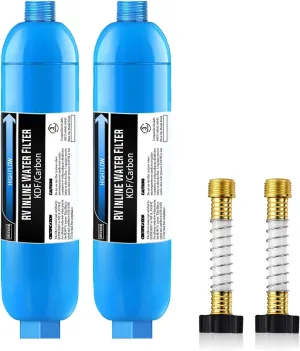 Lifefilter RV Inline Water Filter with Flexible Hose Protector, NSF Certified, Reduces Chlorine, Bad Taste, Odor for RVs and Marines, Drinking, Washing Filter, Dedicated for RVs, 2 Pack