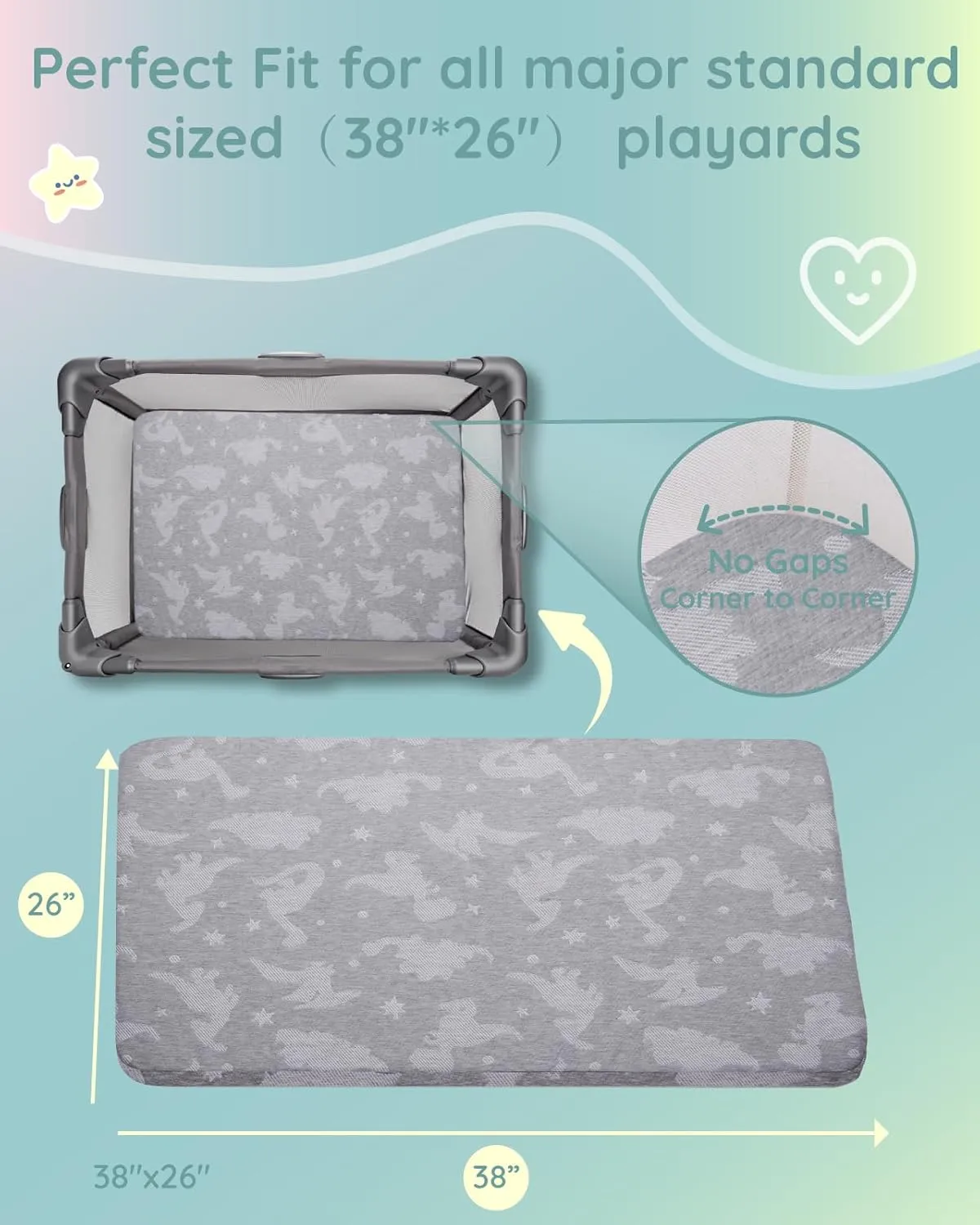 Lilian&Gema Pack and Play Mattress 38"x26", Portable Crib Mattress for Playpen, Pack N Play Mattress Topper, Soft Breathable Mini Crib Mattress with Waterproof Washable Cover for Baby Toddler