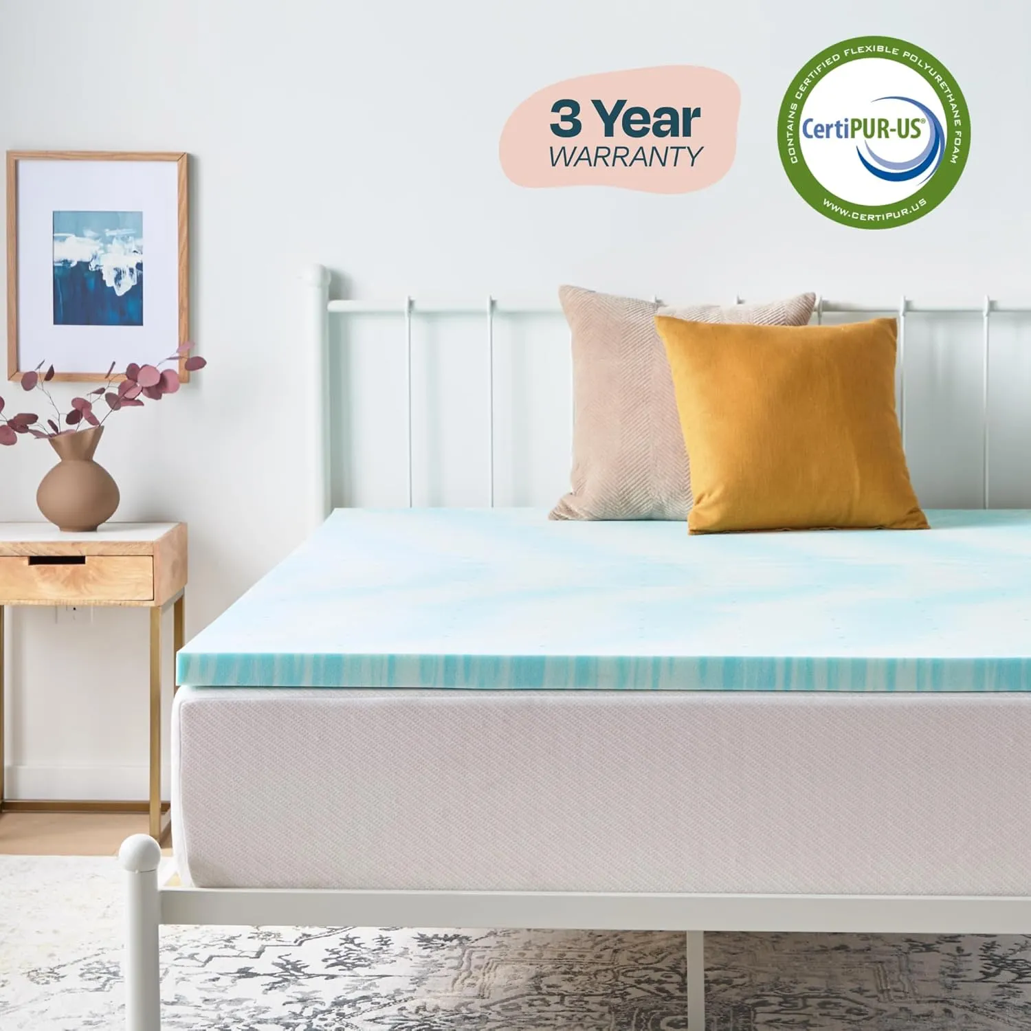 LINENSPA 2 Inch Gel Swirl Memory Foam Mattress Topper – Cooling Gel Infused – Pressure Relieving – CertiPUR Certified - Twin