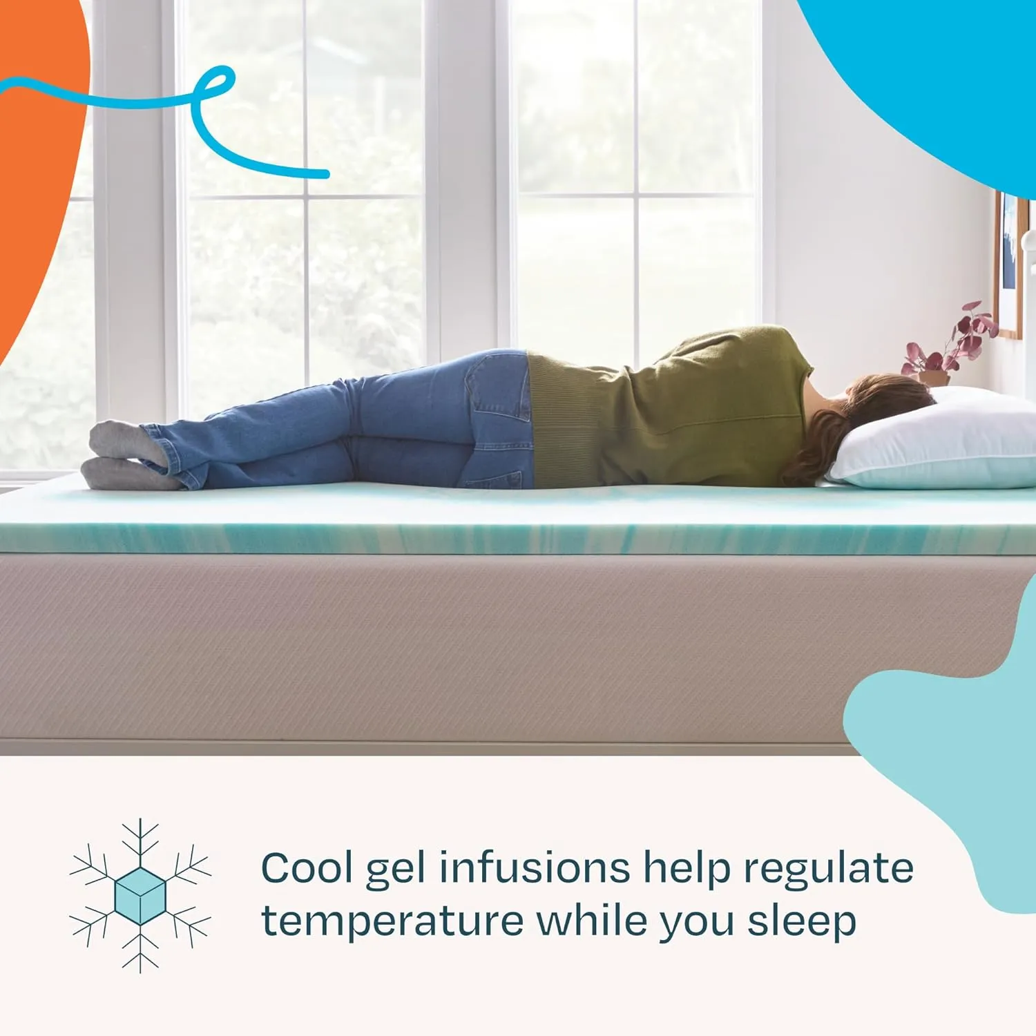 LINENSPA 2 Inch Gel Swirl Memory Foam Mattress Topper – Cooling Gel Infused – Pressure Relieving – CertiPUR Certified - Twin