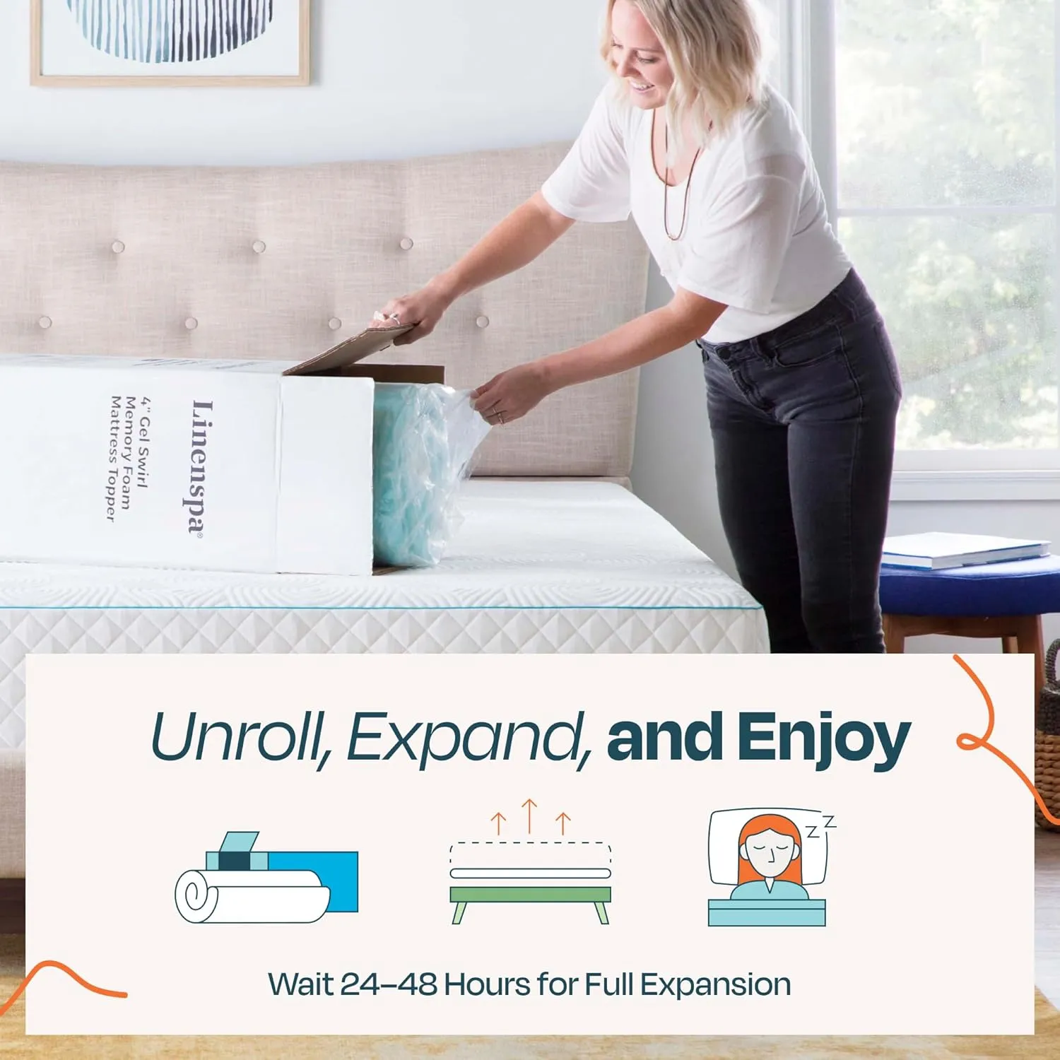 LINENSPA 2 Inch Gel Swirl Memory Foam Mattress Topper – Cooling Gel Infused – Pressure Relieving – CertiPUR Certified - Twin