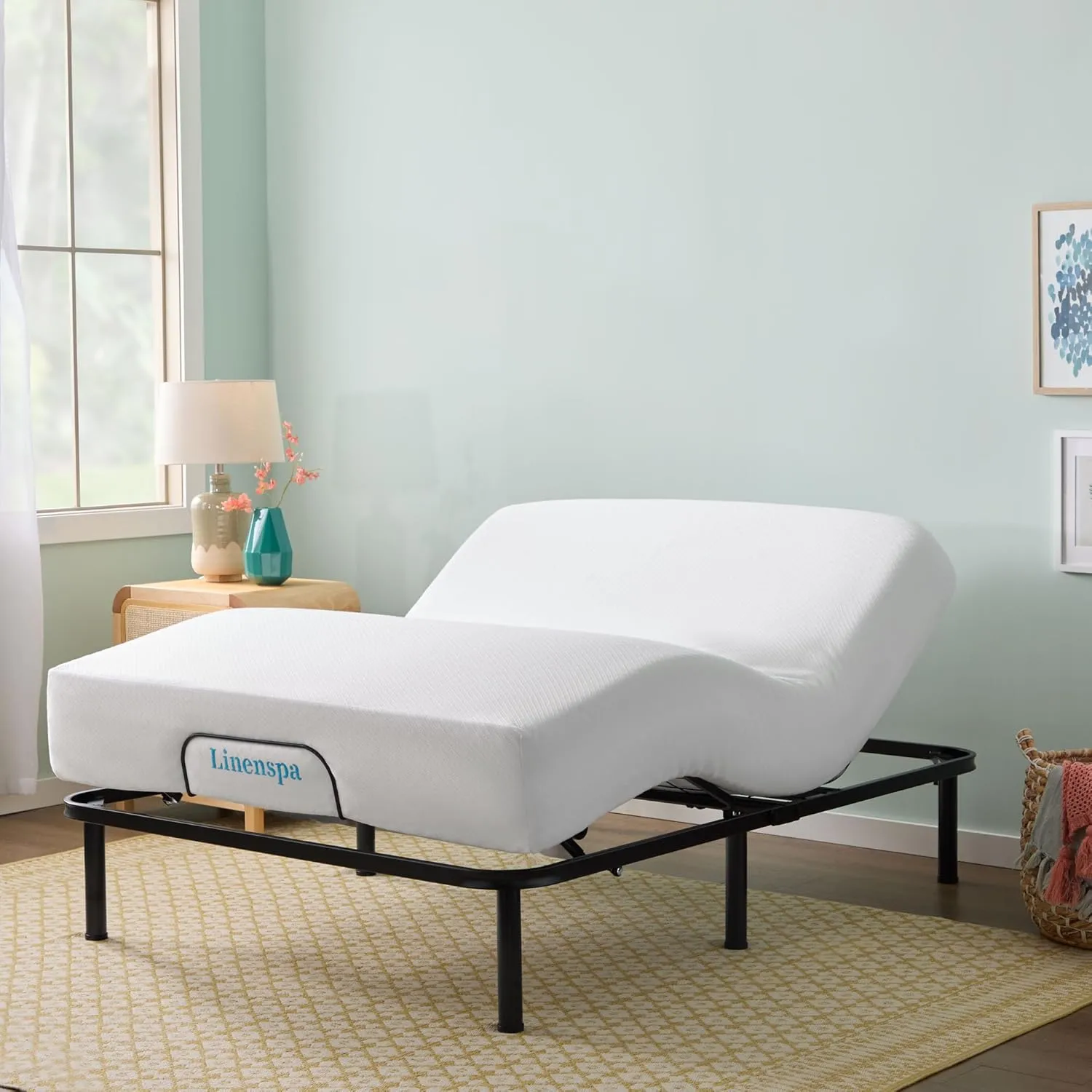 Linenspa Adjustable Bed Frame - Independent Head and Foot Incline - Powerful Quiet Motor - Easy Tool Free Assembly - Lounging - Watch TV - Working - Reading - Ergonomic - Electric Bed Base - Full Size