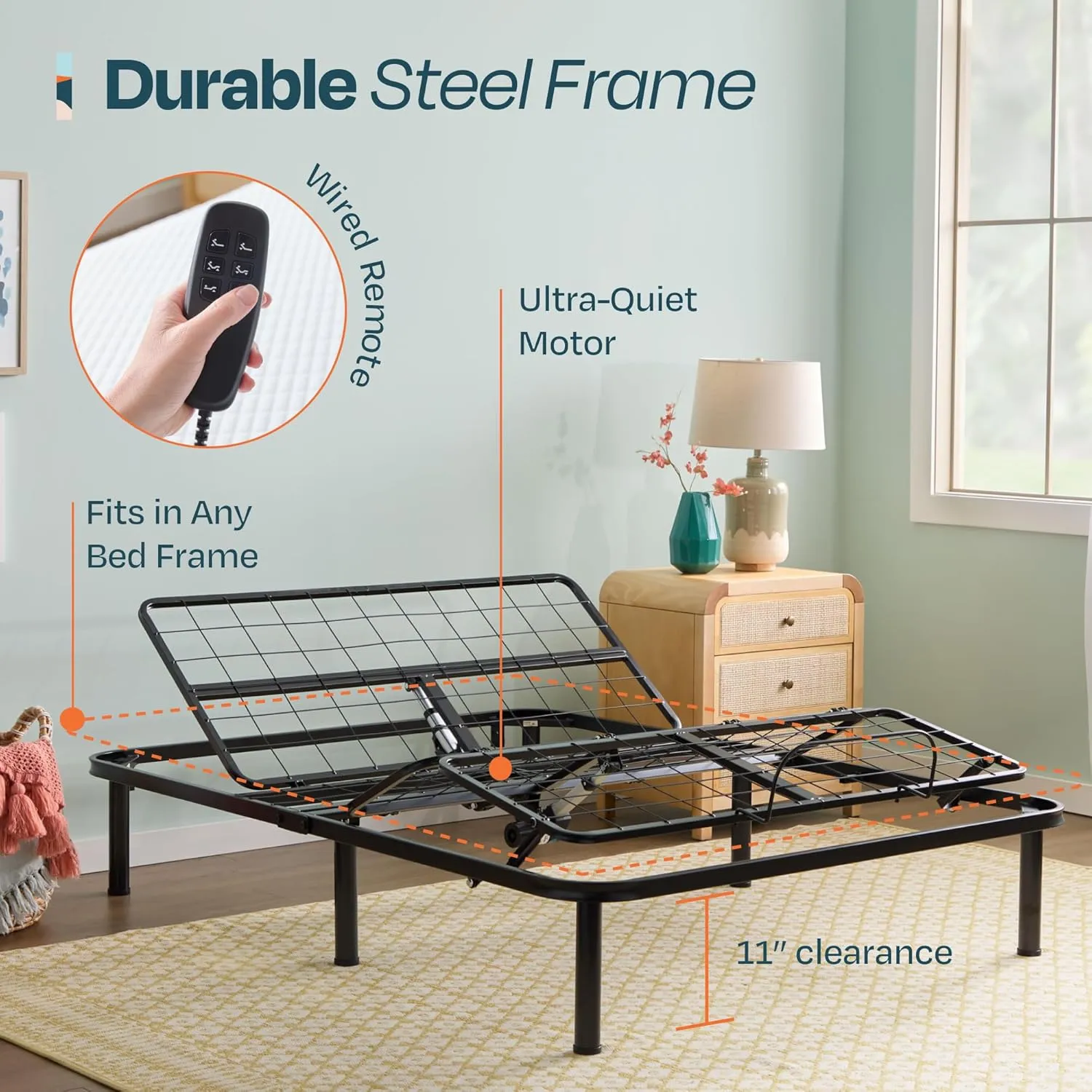Linenspa Adjustable Bed Frame - Independent Head and Foot Incline - Powerful Quiet Motor - Easy Tool Free Assembly - Lounging - Watch TV - Working - Reading - Ergonomic - Electric Bed Base - Full Size