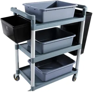 LLSS Thicken Plastic Hotel Collecting A Dining Car, Collecting A Bowl, Collection Vehicles, Plate Three Floors Meal Service Trolley (Grey)