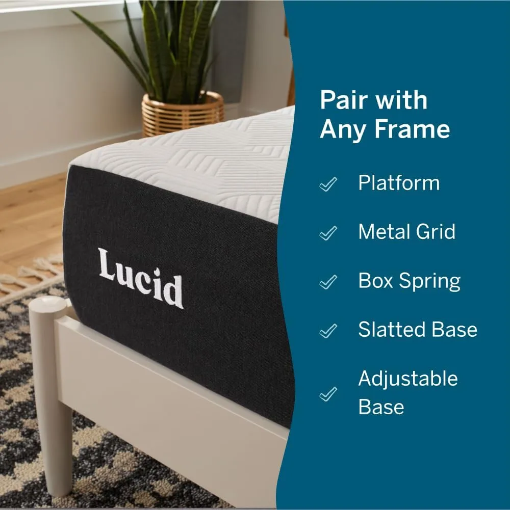 LUCID 10 Inch Memory Foam Mattress - Firm Feel - Infused with Bamboo Charcoal and Gel - Bed in a Box - Temperature Regulating - Pressure Relief - Breathable - Queen Size