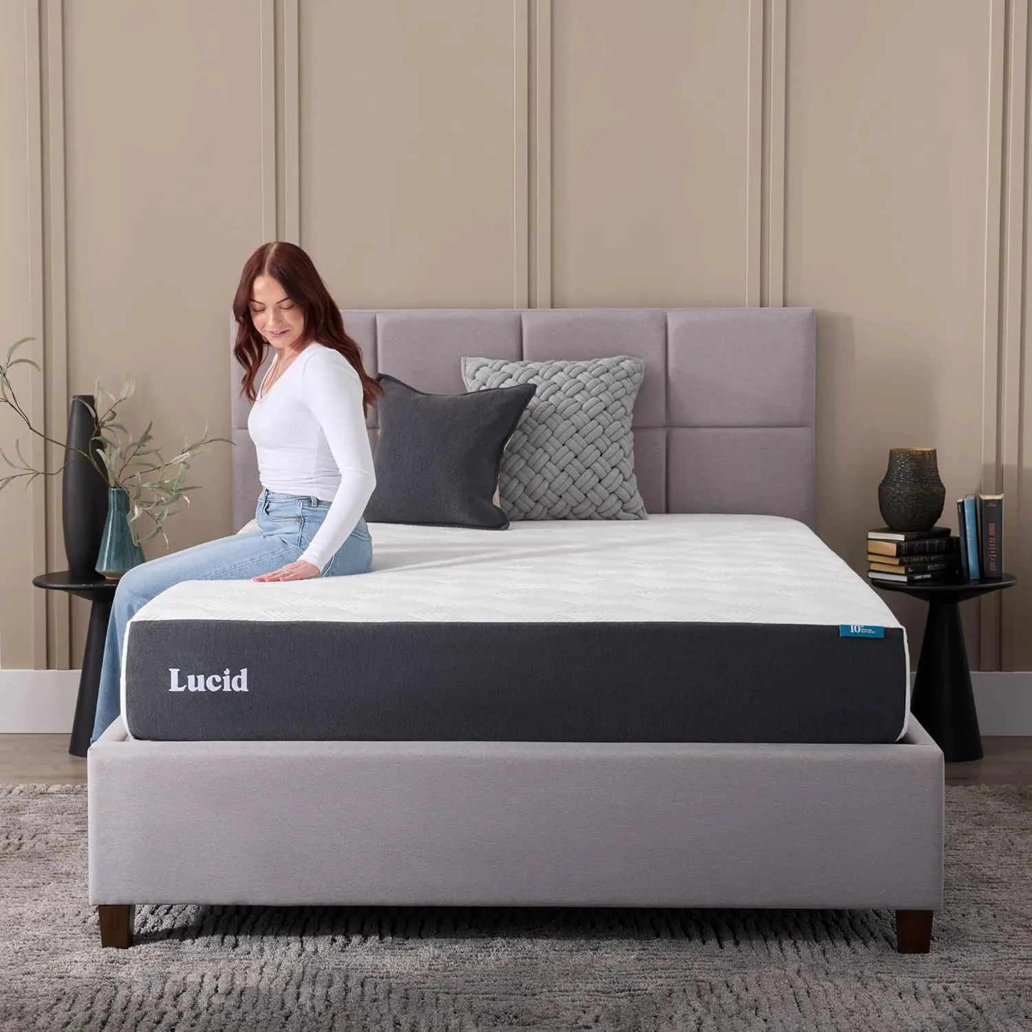LUCID 10 Inch Memory Foam Mattress - Firm Feel - Infused with Bamboo Charcoal and Gel - Bed in a Box - Temperature Regulating - Pressure Relief - Breathable - Queen Size