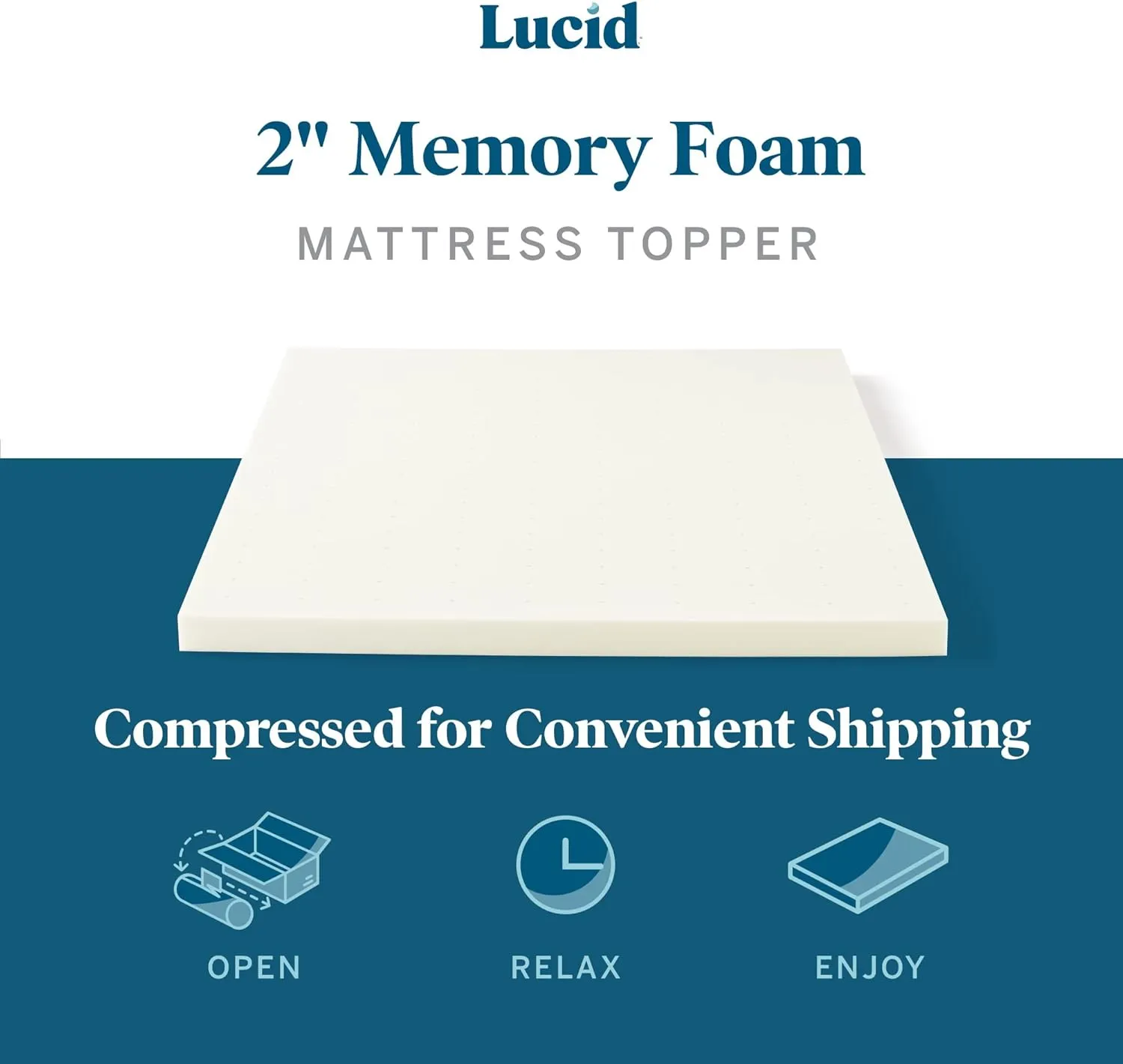 LUCID 2 Inch Traditional Foam Mattress Topper - Hypoallergenic - Ventilated - Conforming Support - Twin