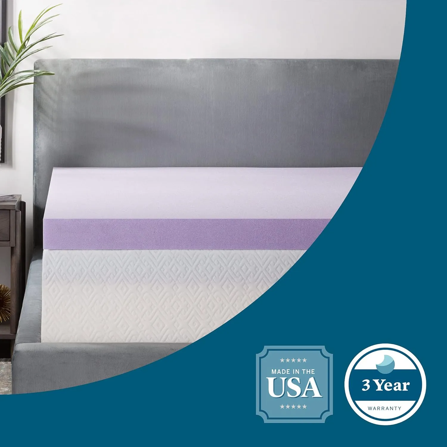 LUCID 3 Inch Lavender Infused Memory Foam Mattress Topper - Ventilated Design - Full Size (3-Inch)