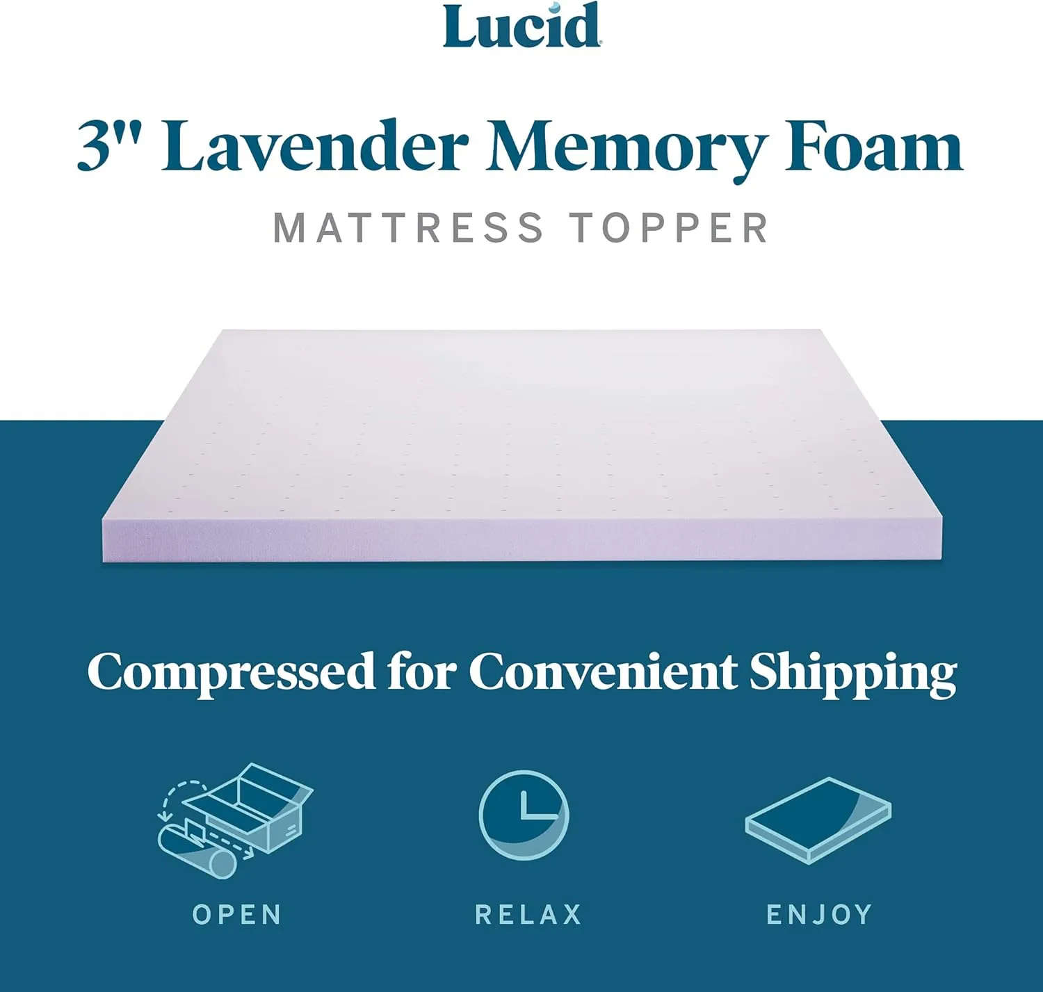 LUCID 3 Inch Lavender Infused Memory Foam Mattress Topper - Ventilated Design - Full Size (3-Inch)