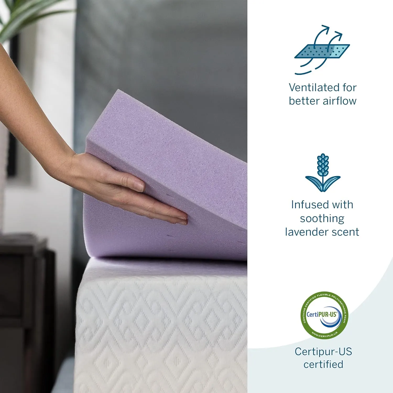 LUCID 3 Inch Lavender Infused Memory Foam Mattress Topper - Ventilated Design - Full Size (3-Inch)