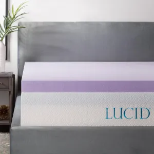 LUCID 3 Inch Lavender Infused Memory Foam Mattress Topper - Ventilated Design - Full Size (3-Inch)