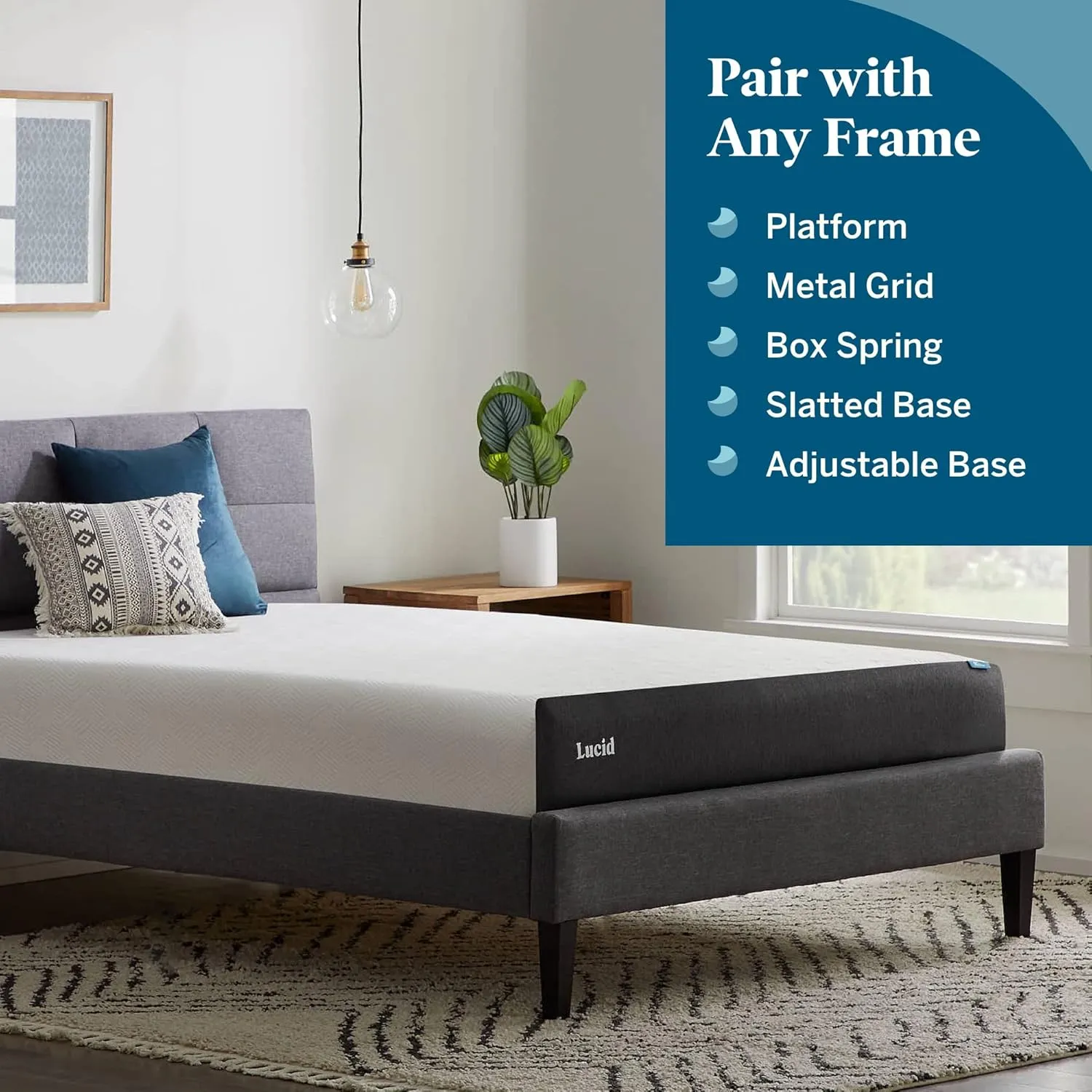 Lucid 8 Inch Twin- Firm Gel Memory Foam Mattress Bamboo Charcoal Foam Gel Infused- Hypoallergenic Foam, White