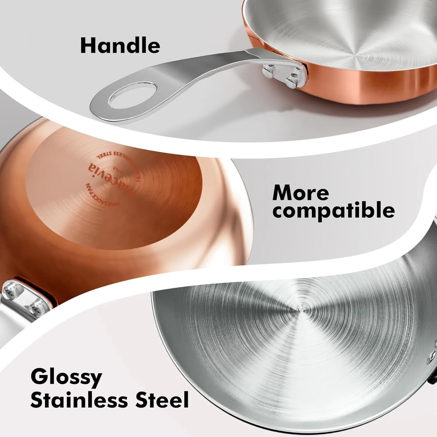 Macevia Mini Sauce Pan,Copper Stainless Steel Butter Warmer Small Pot with Handle, Multipurpose Use for Home Kitchen or Restaurant (0.12 Quart/4 Inch)