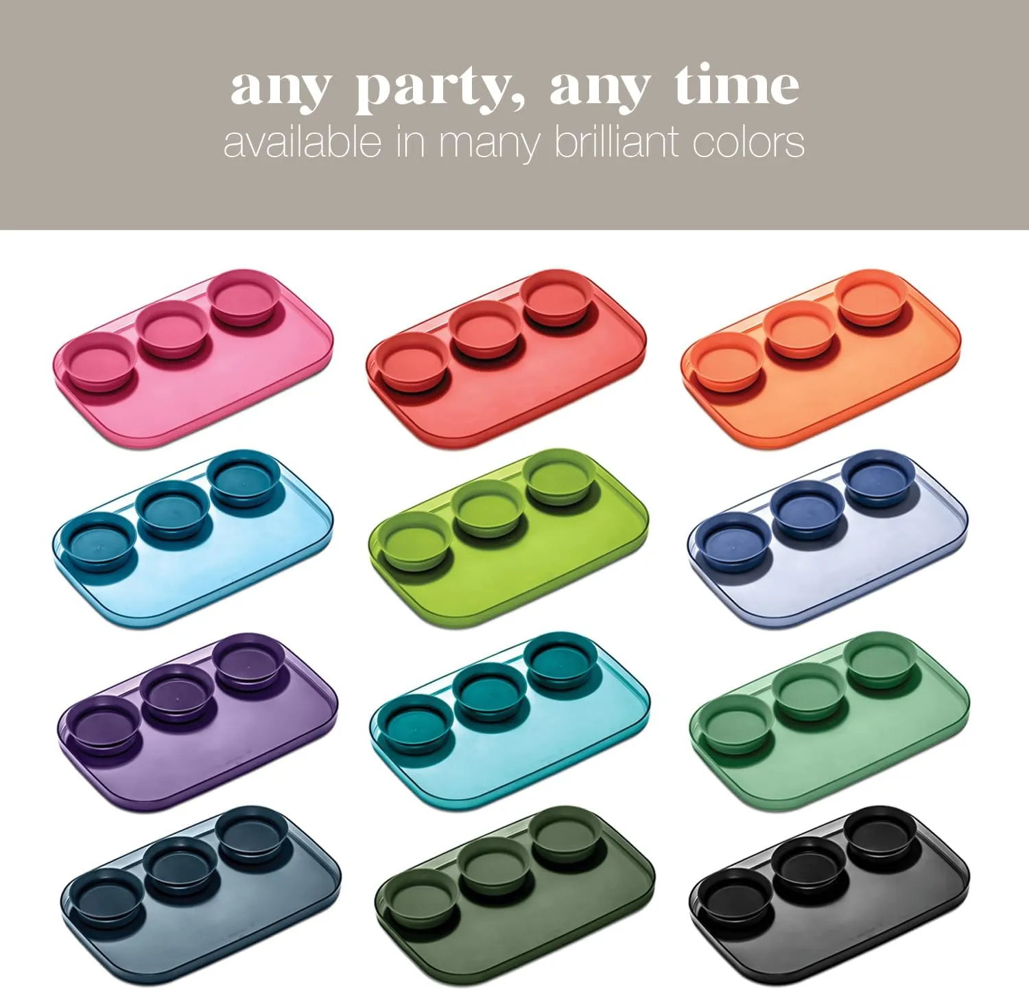 Madesmart Dipware 3-Bowl Reusable Serving Tray for Appetizers and Snacks, Food-Safe Appetizer Serving Platter with 3 Removable Dip Bowls, Midnight