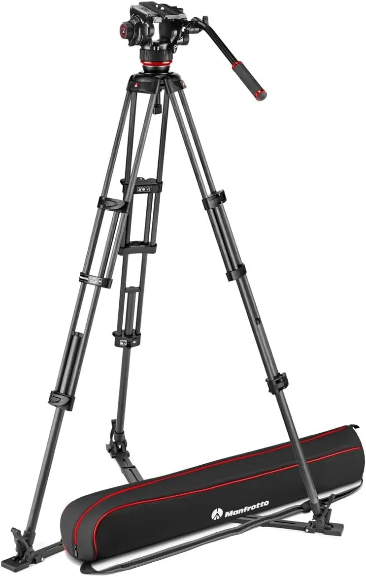 Manfrotto 504X Fluid Video Head with Carbon Fiber Twin Leg Video Tripod and Ground Spreader