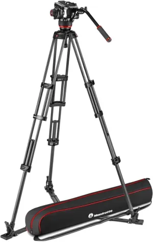 Manfrotto 504X Fluid Video Head with Carbon Fiber Twin Leg Video Tripod and Ground Spreader