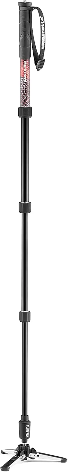 Manfrotto Element MII Video Aluminium Fluid Monopod, Slim and Lightweight, Loads up to 16kg, Foldable Fluid Base, 4 Sections, Twist Locks, for mirrorless and DSLR Cameras,Red
