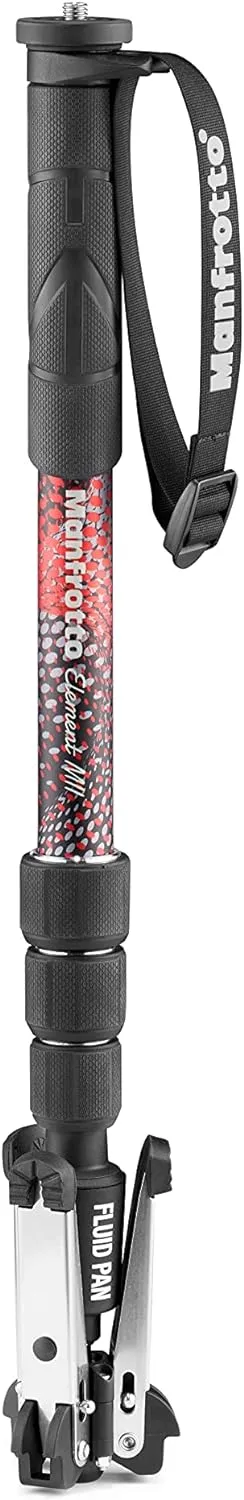 Manfrotto Element MII Video Aluminium Fluid Monopod, Slim and Lightweight, Loads up to 16kg, Foldable Fluid Base, 4 Sections, Twist Locks, for mirrorless and DSLR Cameras,Red