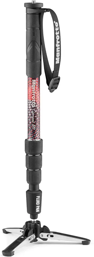 Manfrotto Element MII Video Aluminium Fluid Monopod, Slim and Lightweight, Loads up to 16kg, Foldable Fluid Base, 4 Sections, Twist Locks, for mirrorless and DSLR Cameras,Red