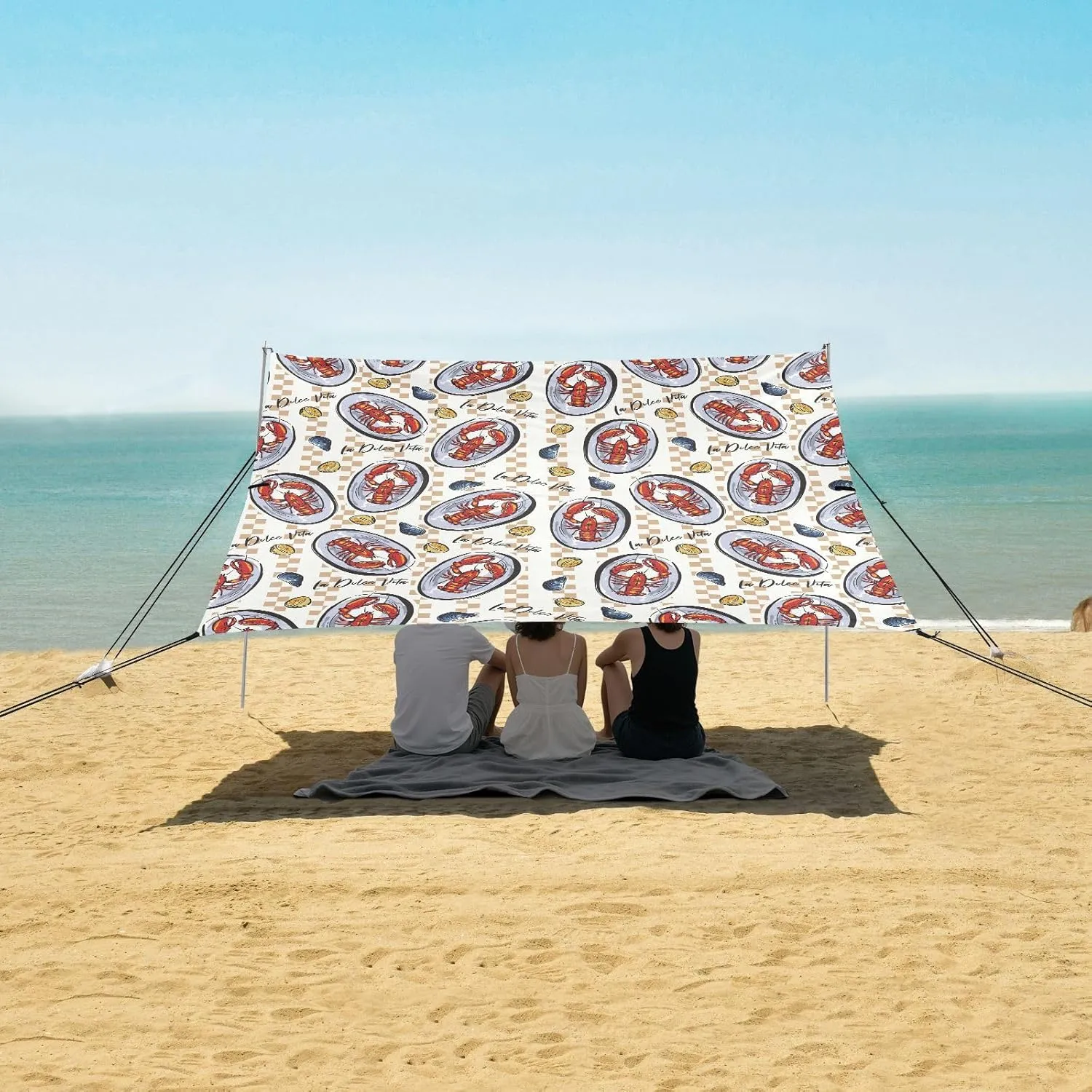 Marine Lobster Pan Beach Camping Tent Sun Shelter for Whole Family, Beach Shade Canopy with UPF50  UV Protection,Easy Set Up and Carry,Outdoor Shade for Trips, Fishing, Backyard Fun Picnics