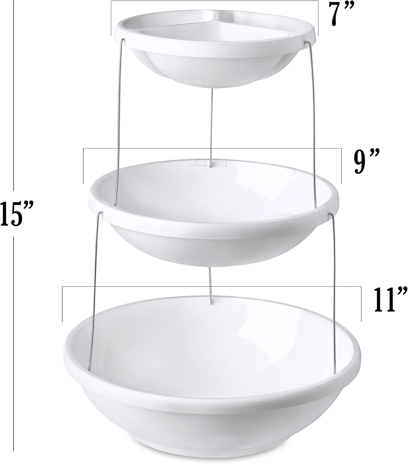 Masirs 3-Tier Collapsible Bowl: Decorative Design Folds for Minimal Storage. Ideal for Serving Snacks, Salad, and Fruit. Top Bowl Divided into Three Sections.