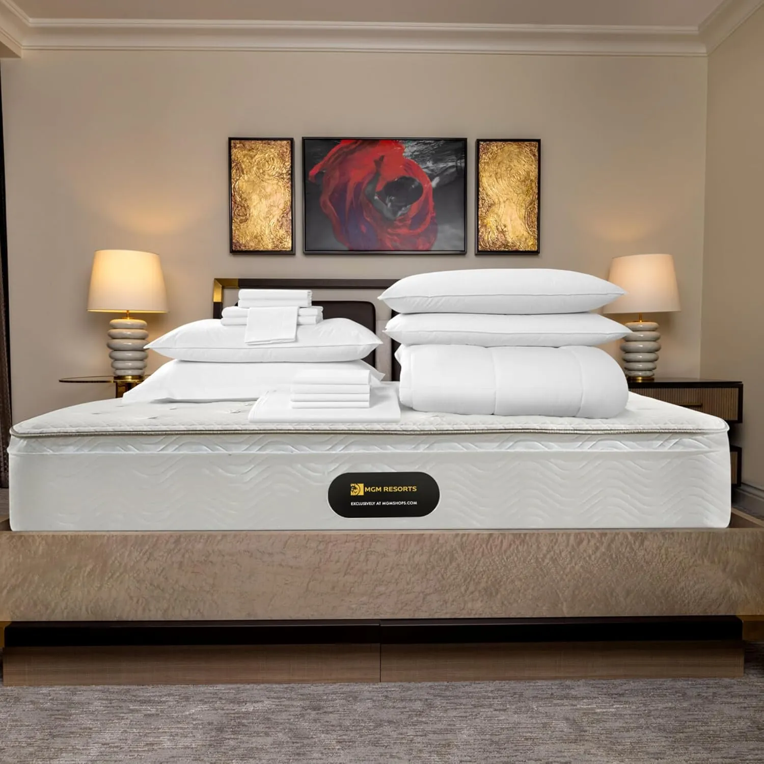 Mattress 14 Inch - Euro Top - Cool Gel Memory Foam - Encased Coils for Spine Support - Luxury Hotel Mattress & Low Profile Box Spring - California King