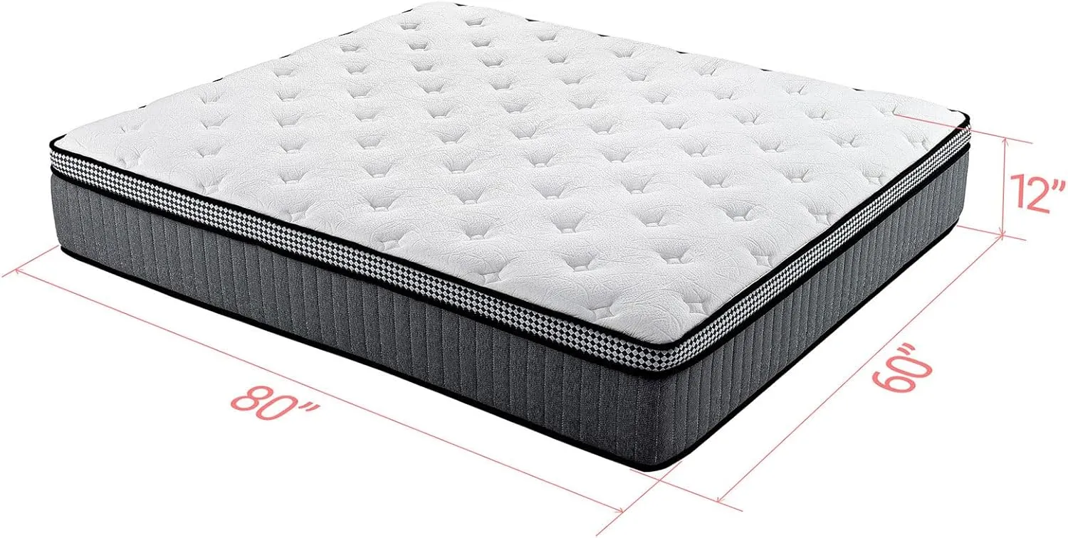 Mattress Queen Size, 12 inch Hybrid Queen Mattresses in a Box, with Gel Memory Foam, Pocket Springs for Motion Isolation, Medium Firm Matress, CertiPUR-US, 100-Night Trial, 60"x80"x12"