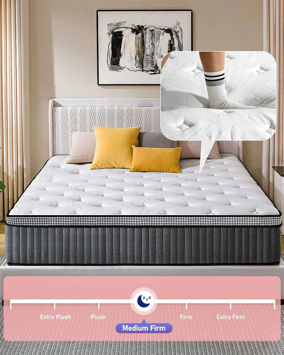 Mattress Queen Size, 12 inch Hybrid Queen Mattresses in a Box, with Gel Memory Foam, Pocket Springs for Motion Isolation, Medium Firm Matress, CertiPUR-US, 100-Night Trial, 60"x80"x12"