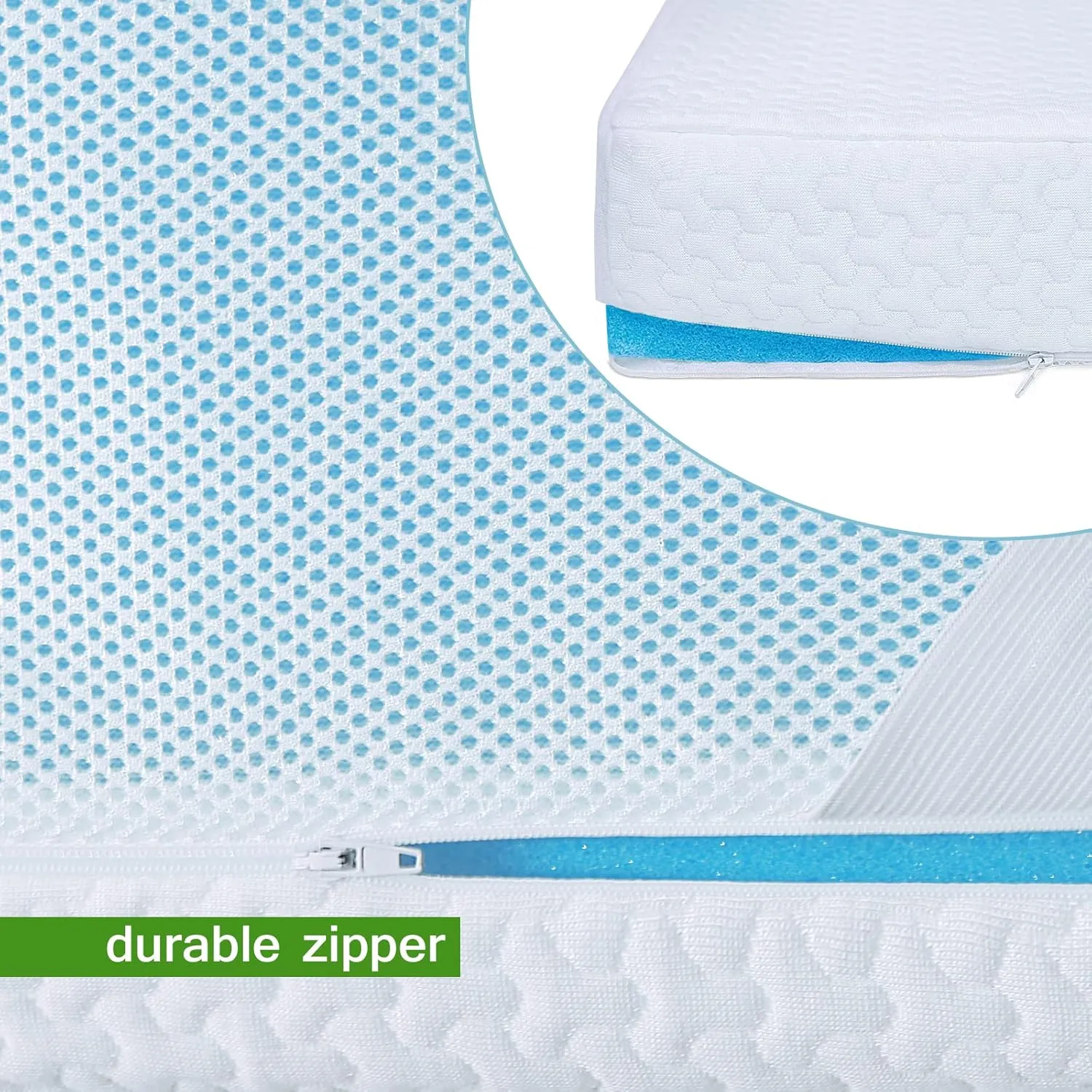 Mattress Topper Cover Queen Size (Only Cover) 3 Inch Mattress Protector Cooling Bamboo Rayon Zippered Mattress Encasement with Adjustable Straps for Latex Mattress Topper Memory Foam Cover