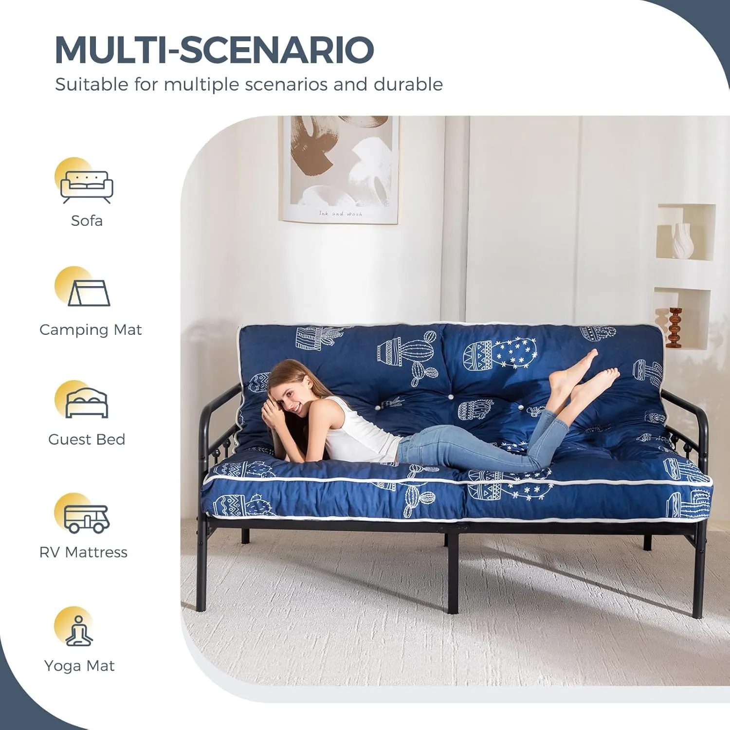 MAXYOYO 6 Inch Futon Mattress Full Size, Thickened Futons Sofa Couch Bed, 6 Inch Thick Floor Mattress, Shredded Foam Filling, Medium Firm(Frame Not Included)